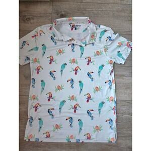 Chubbies Youth Large Polo Shirt White Tropical Toucan Parrot Bird Print YL 14/16